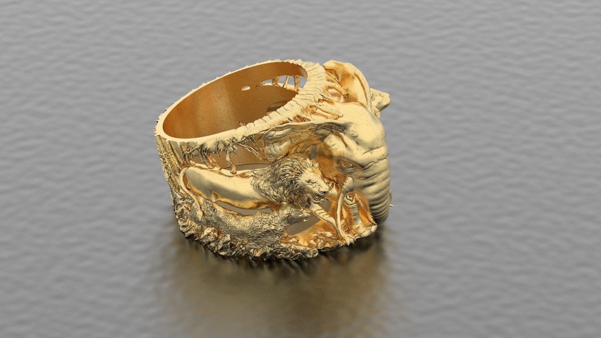 Big five animal ring 3D print model_3
