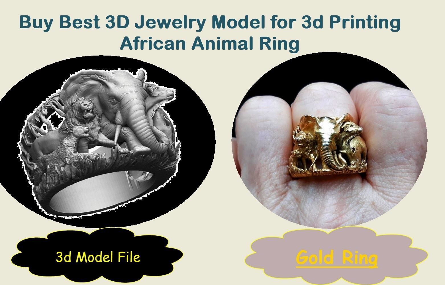 Big five animal ring 3D print model_2