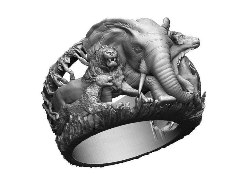 Big five animal ring 3D print model_8