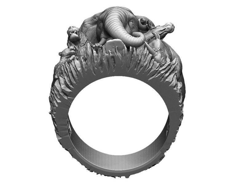 Big five animal ring 3D print model_18