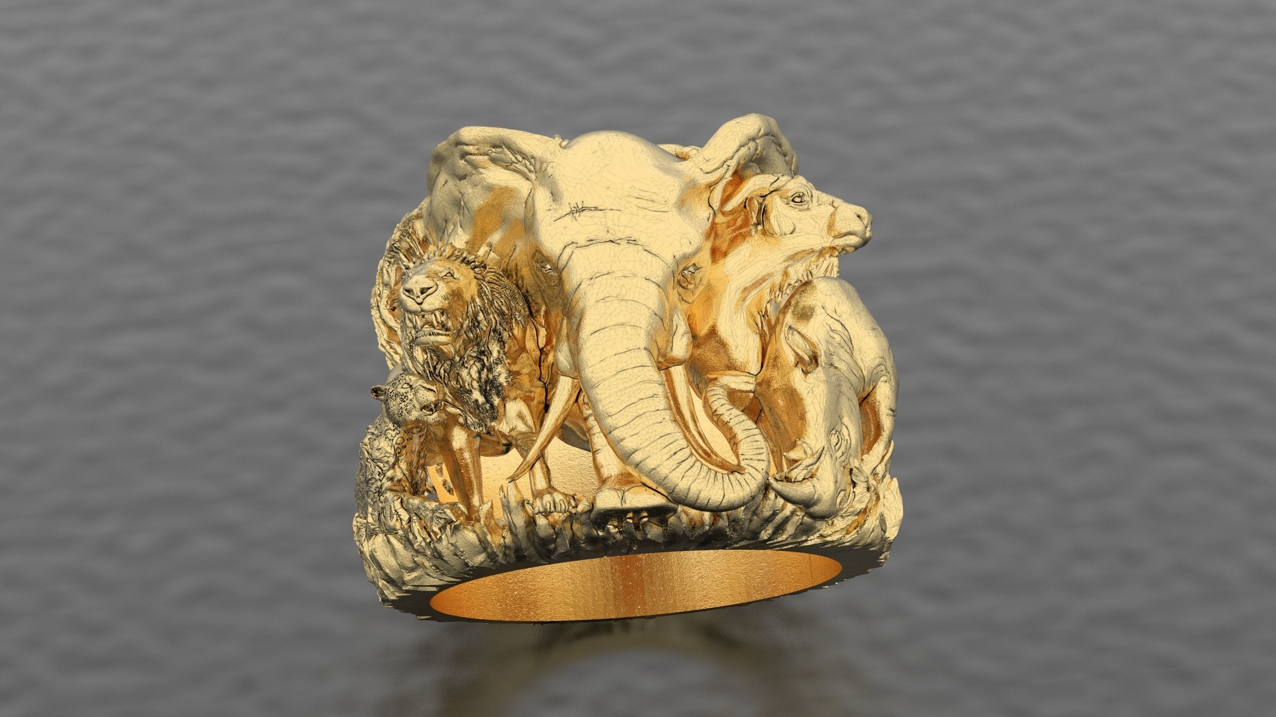 Big five animal ring 3D print model_9