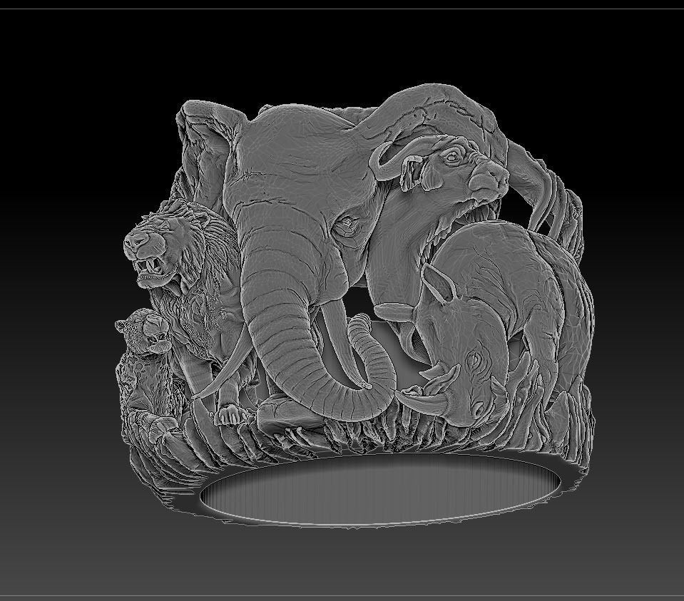 Big five animal ring 3D print model_13