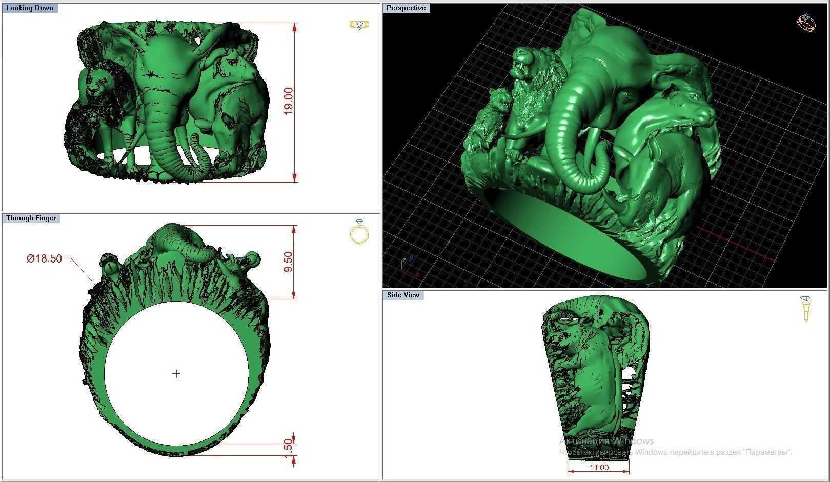 Big five animal ring 3D print model_10