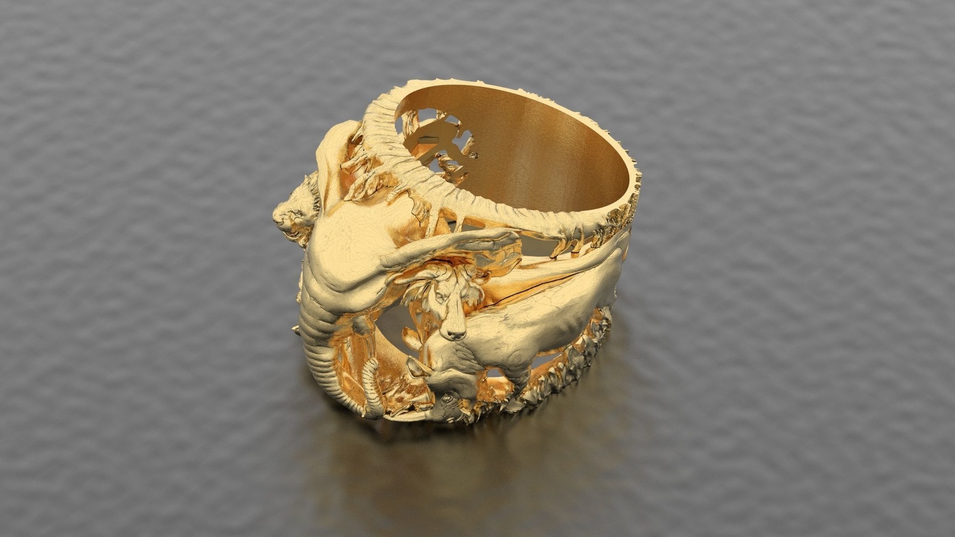 Big five animal ring 3D print model_12