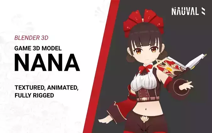 Nana - Anime Female Rigged Animated Low Poly Game Model Low-poly 3D model