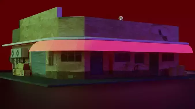 building with neon sign Free low-poly 3D model