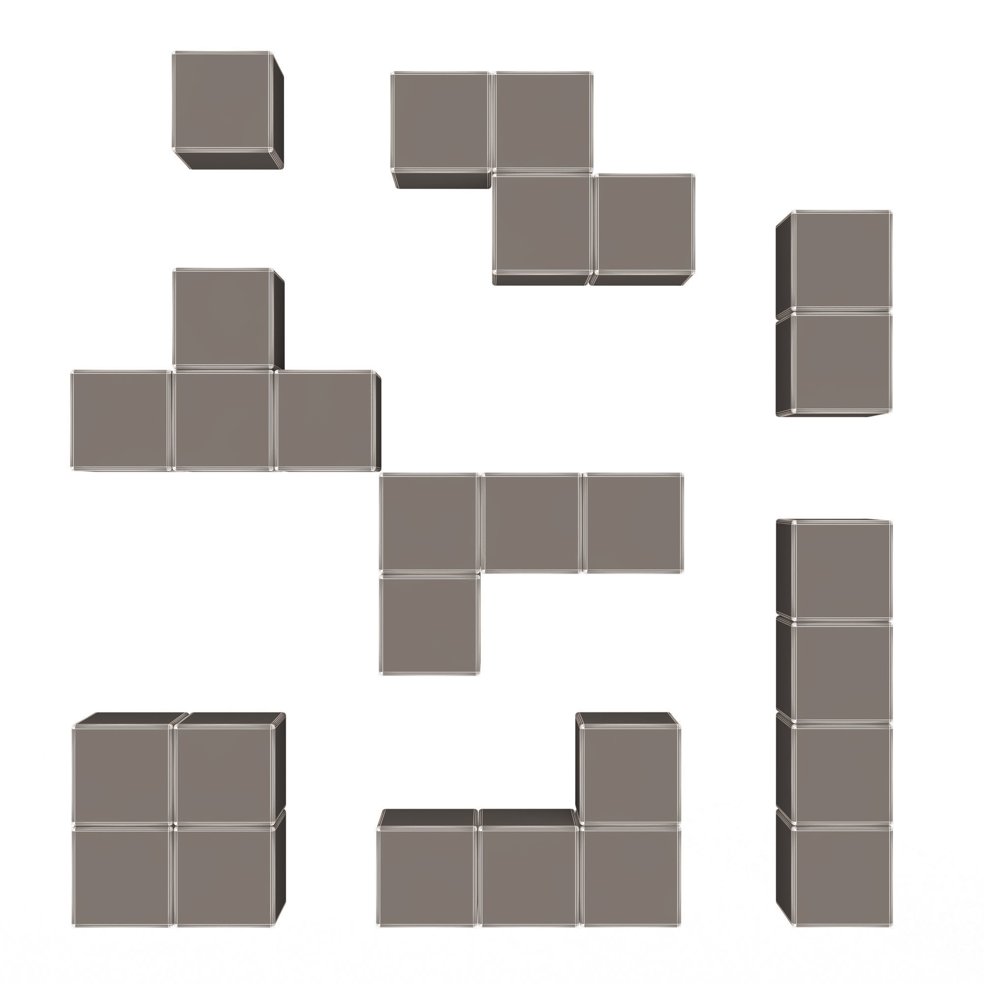 Tetris Bricks Set Low-poly 3D model_6
