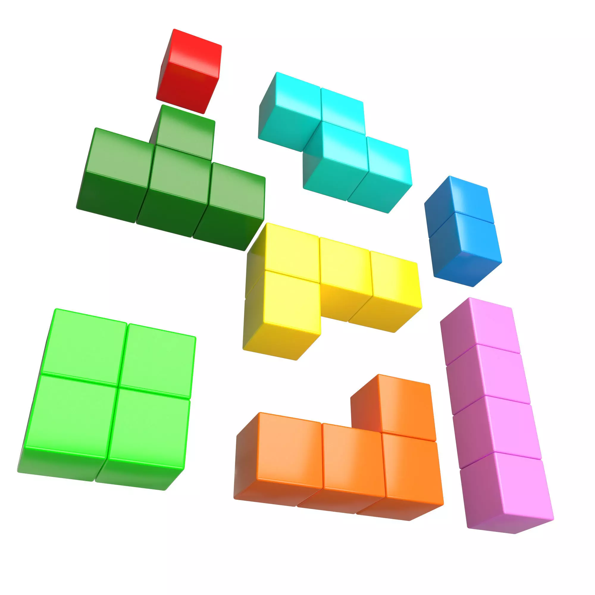 Tetris Bricks Set Low-poly 3D model_0