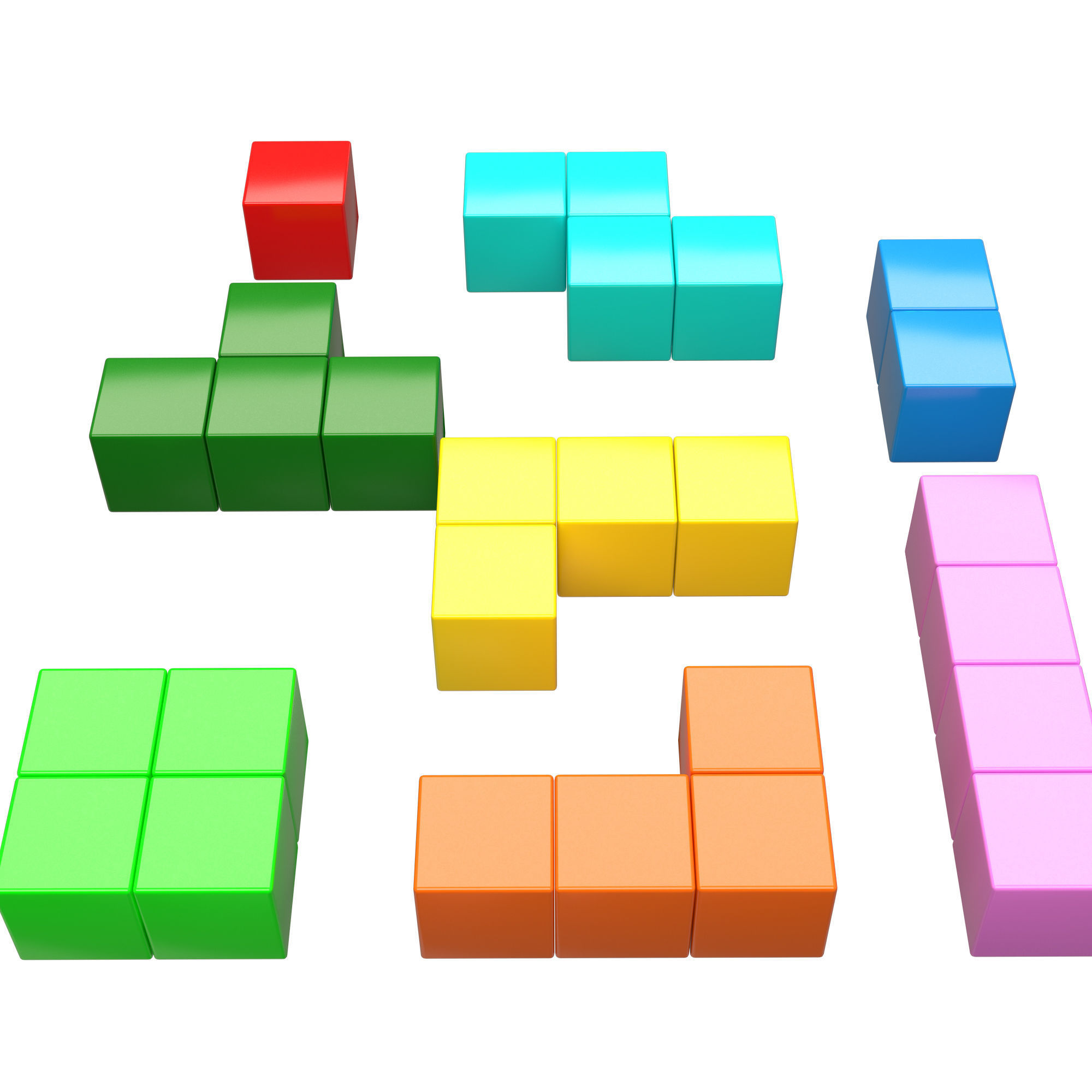 Tetris Bricks Set Low-poly 3D model_5