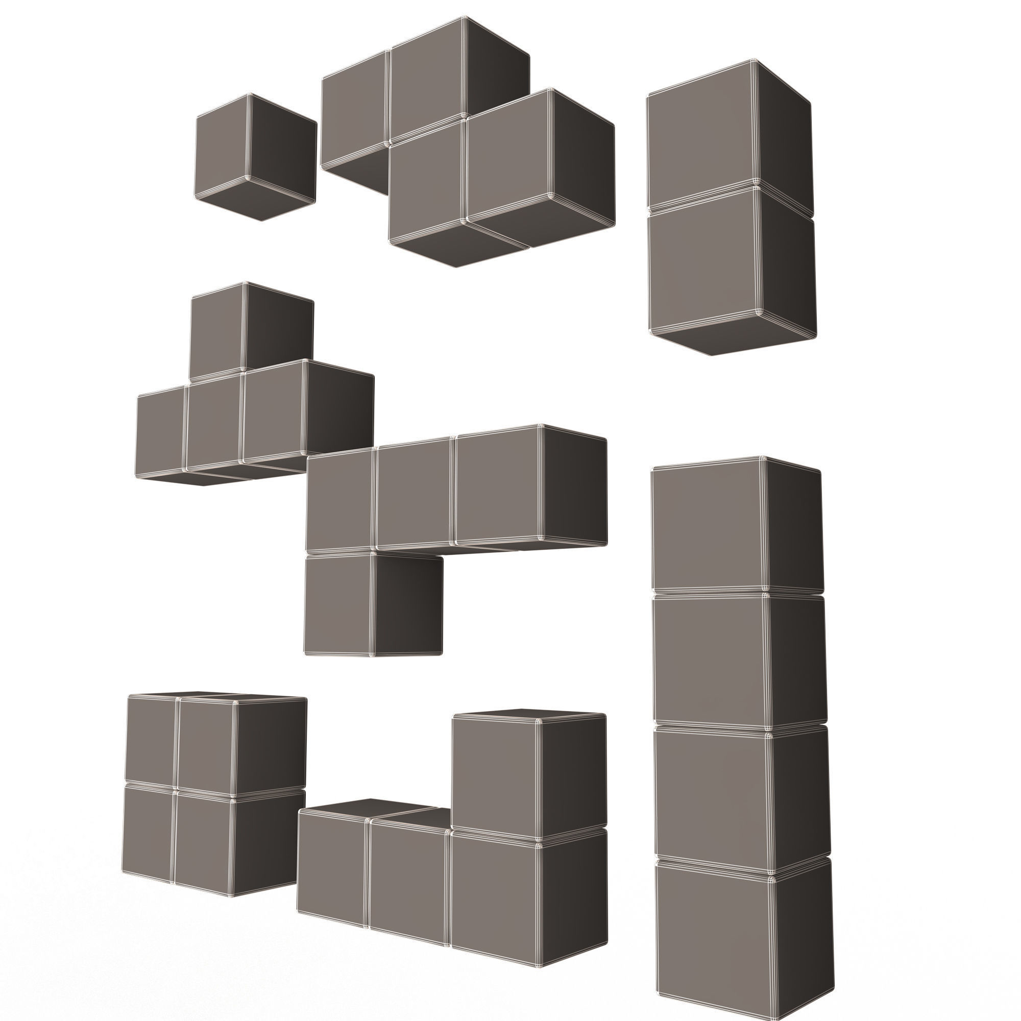 Tetris Bricks Set Low-poly 3D model_8