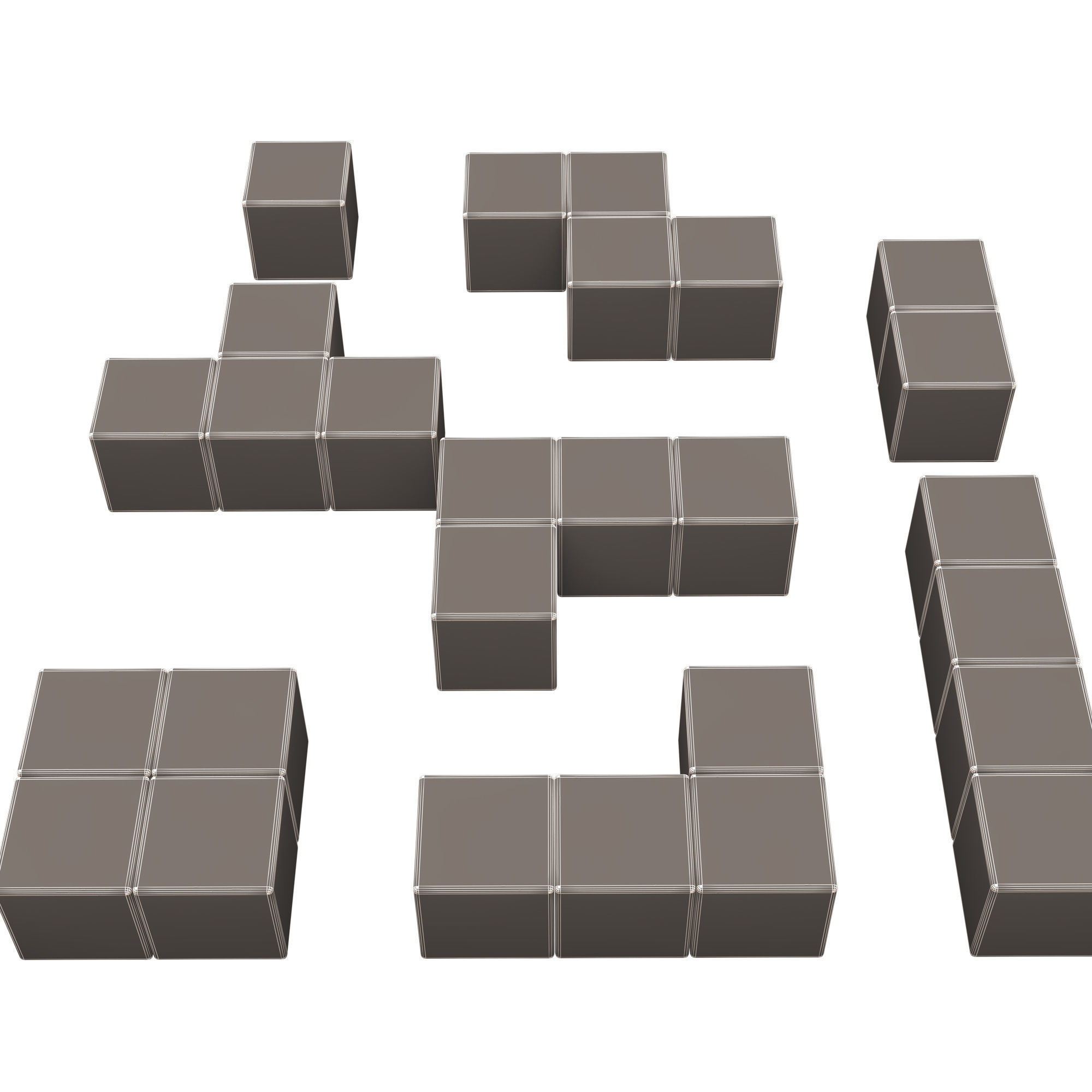 Tetris Bricks Set Low-poly 3D model_11