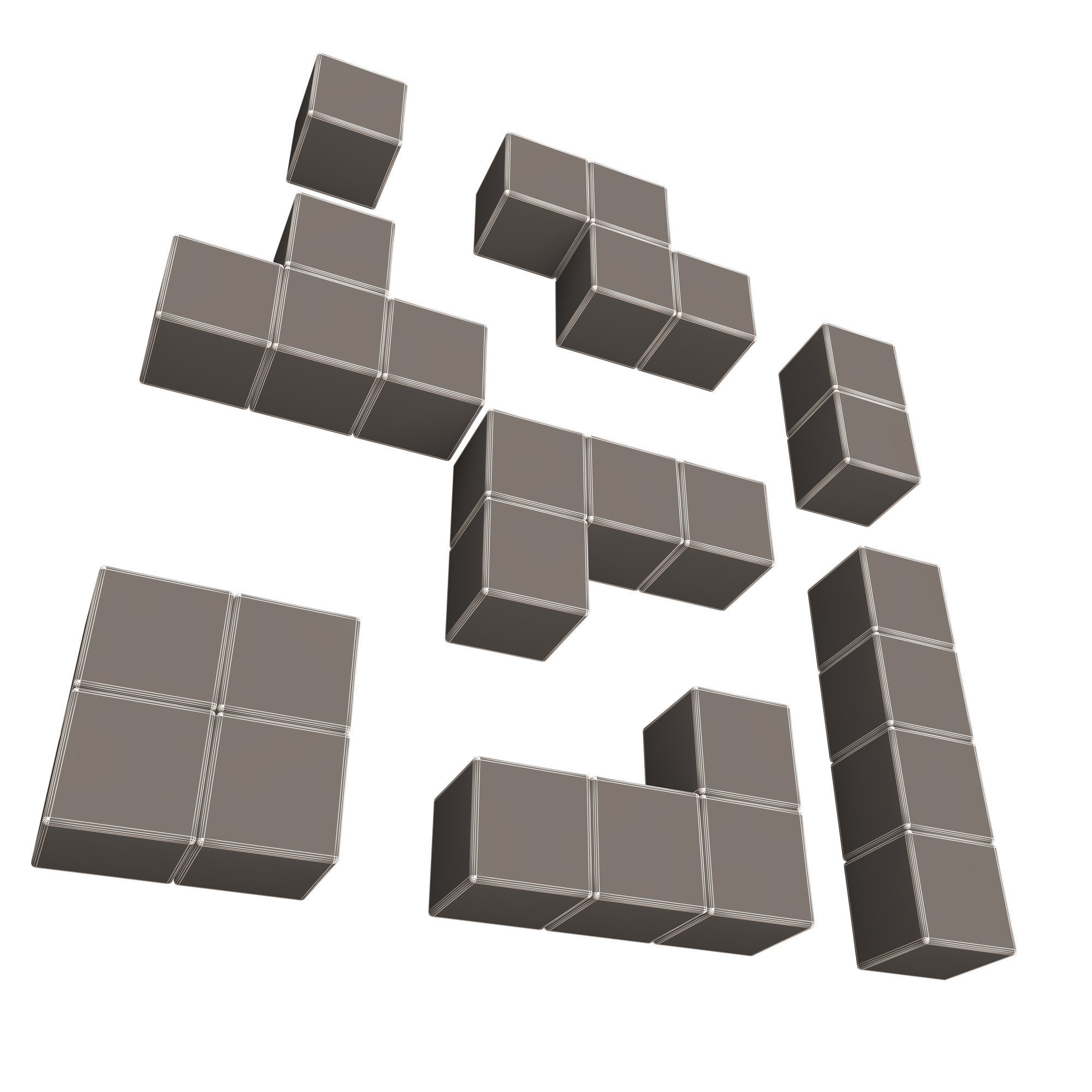 Tetris Bricks Set Low-poly 3D model_7