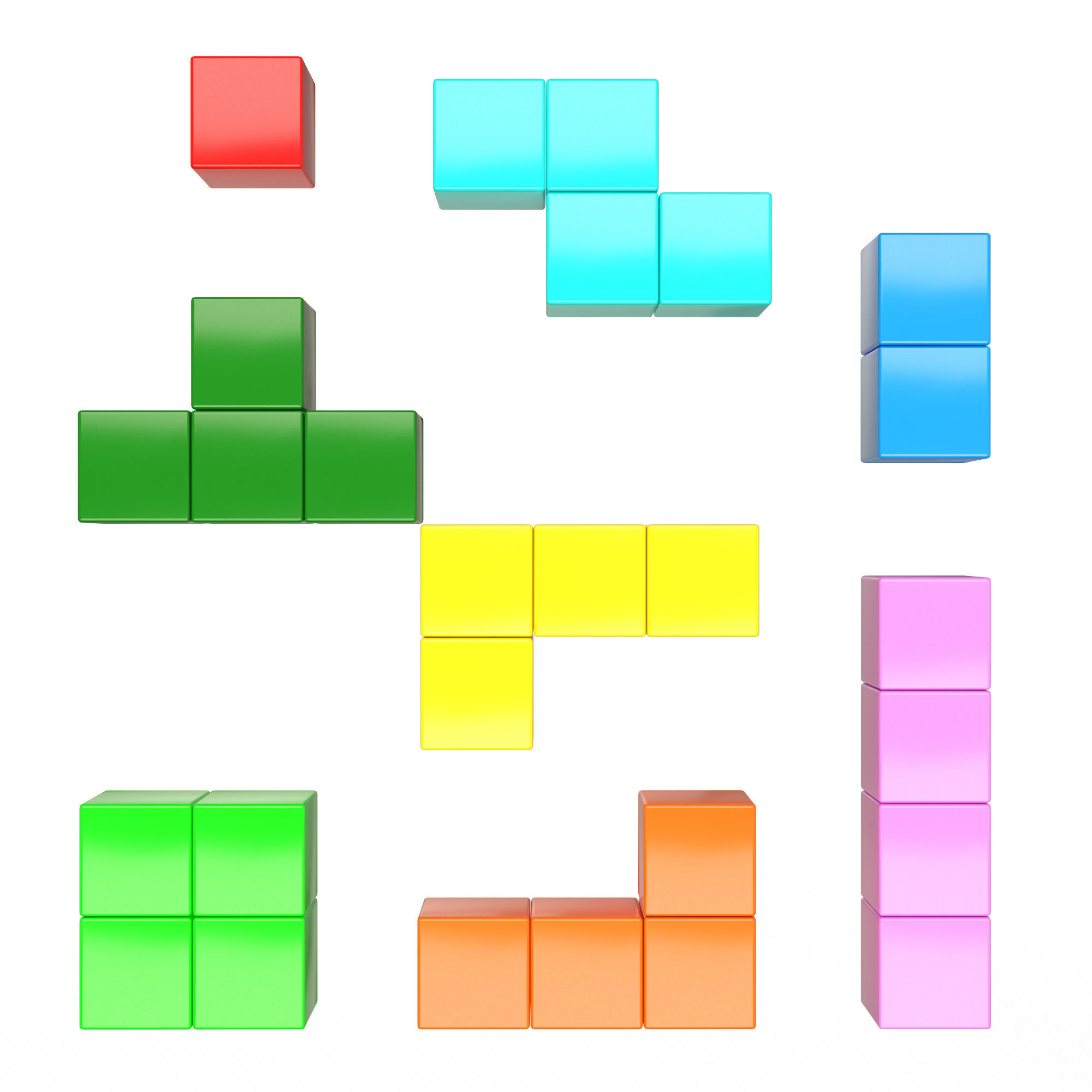 Tetris Bricks Set Low-poly 3D model_1