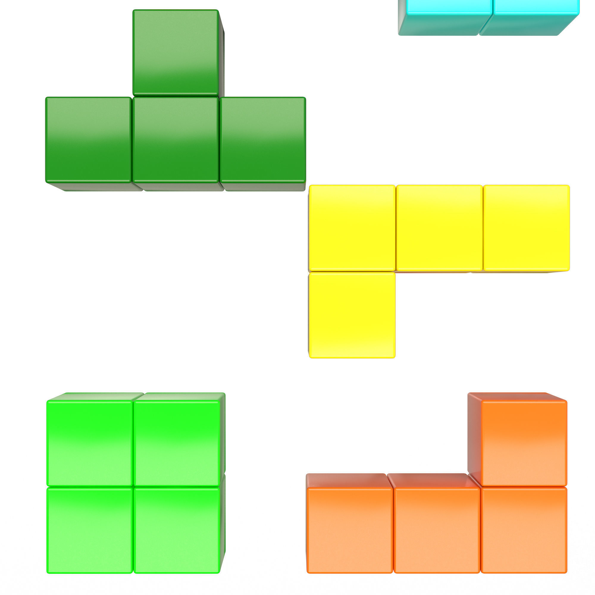 Tetris Bricks Set Low-poly 3D model_3