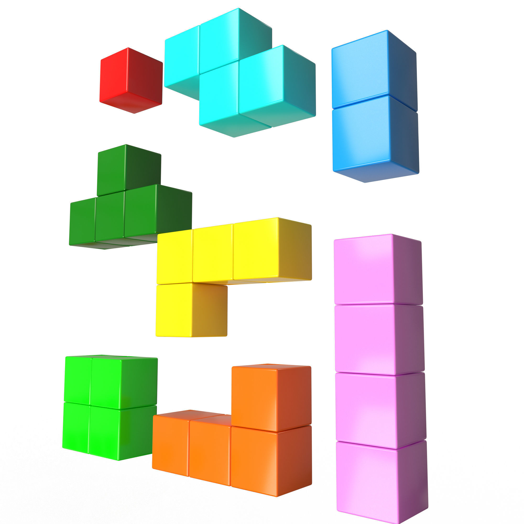 Tetris Bricks Set Low-poly 3D model_2