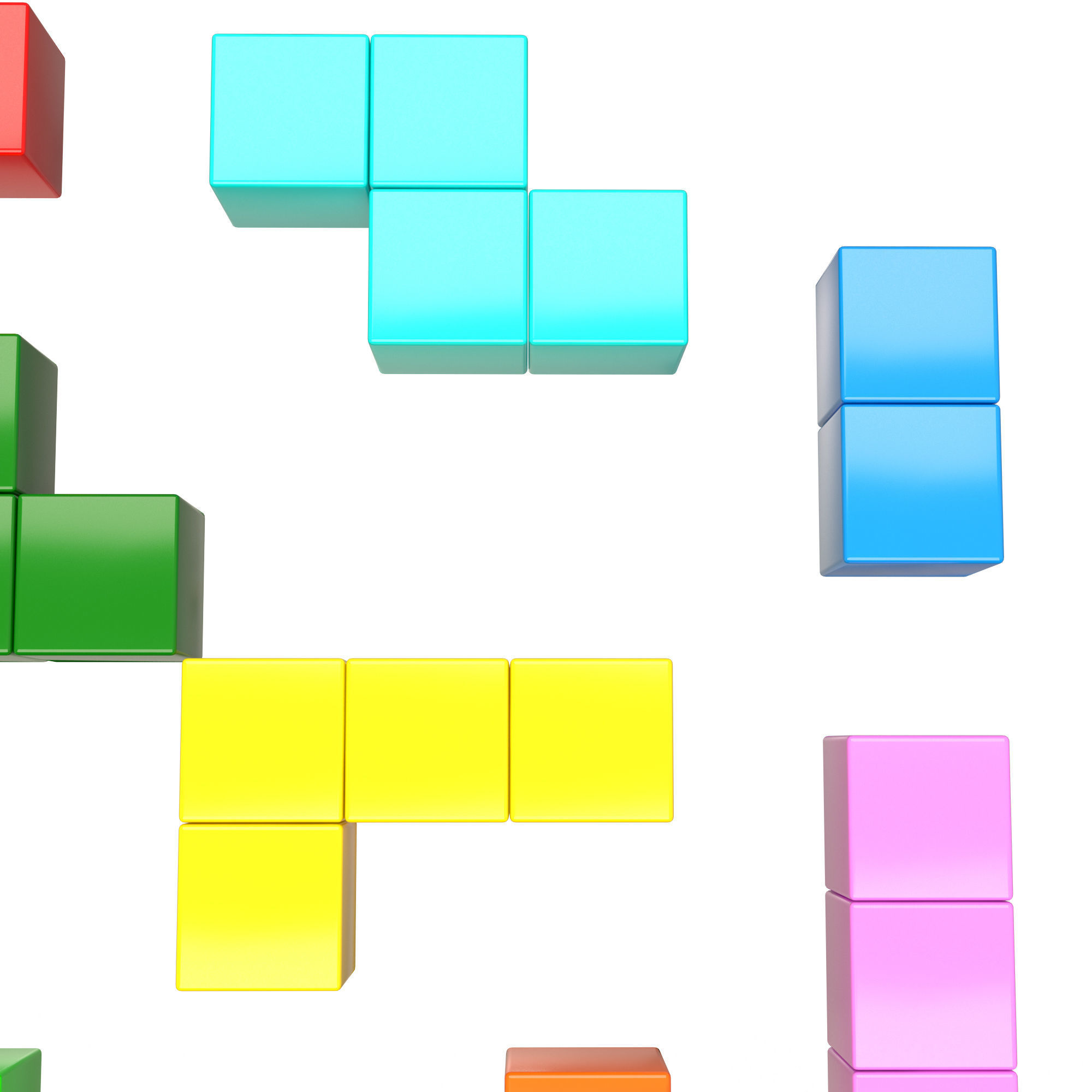 Tetris Bricks Set Low-poly 3D model_4