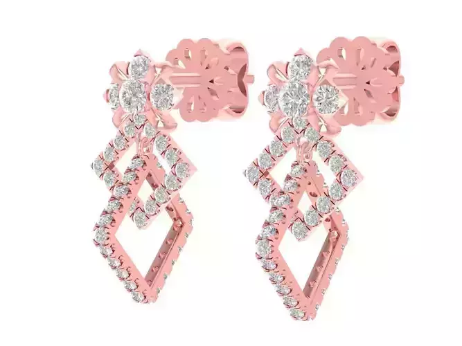 Geometric Diamond Dangle Earrings 3D Model 1140