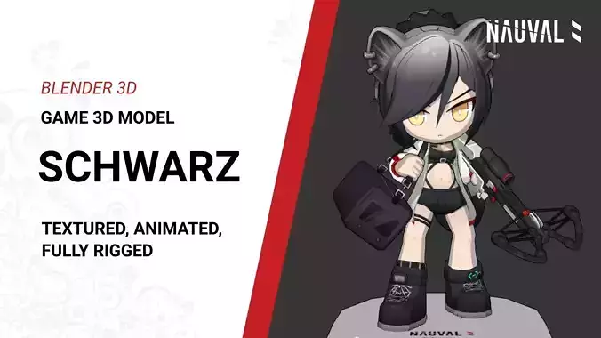 Schwarz from Arknights - Low Poly Rigged Anime Chibi Blender Low-poly 3D model