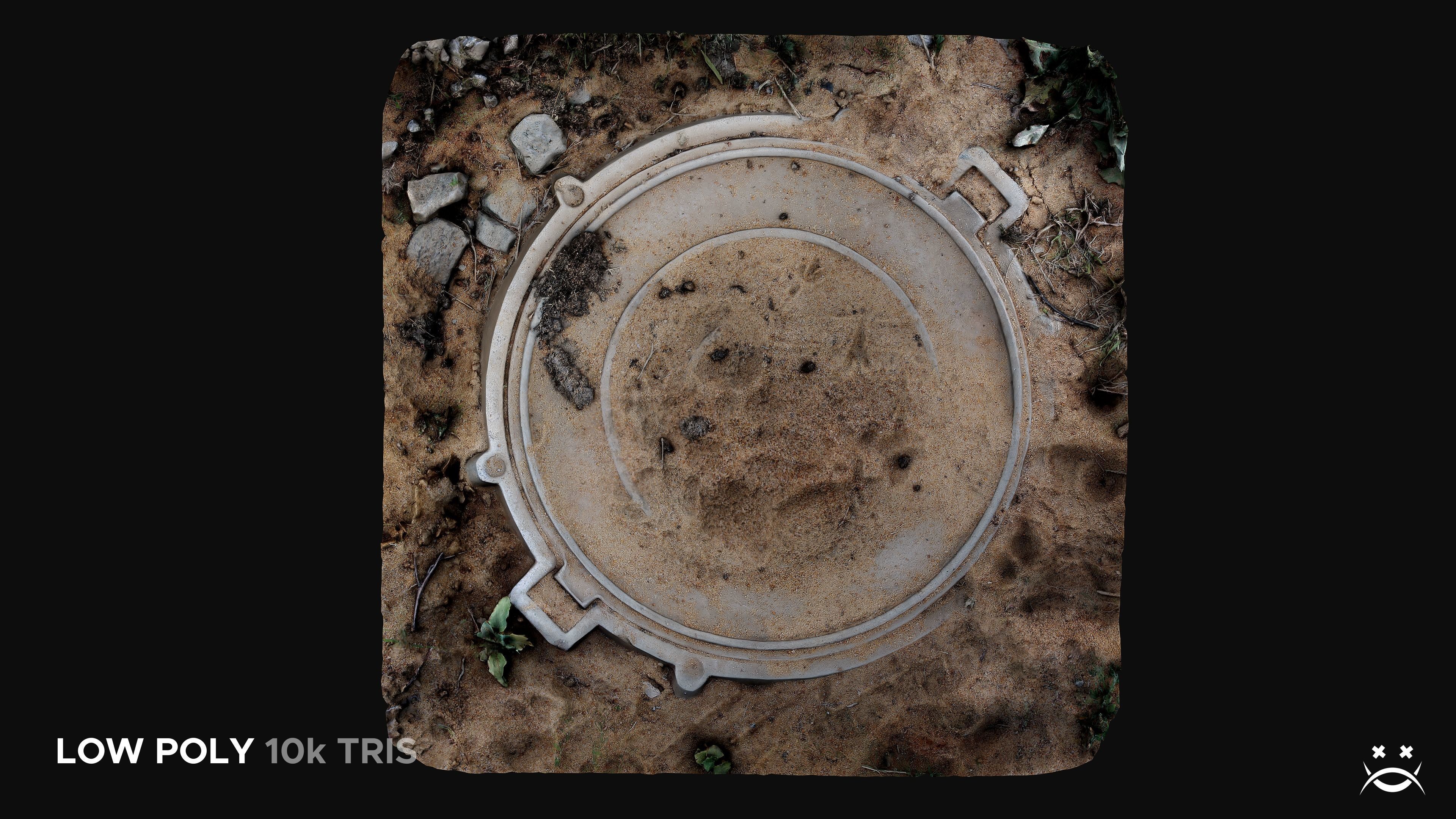 Sanded sewer hatch Low-poly 3D model_4