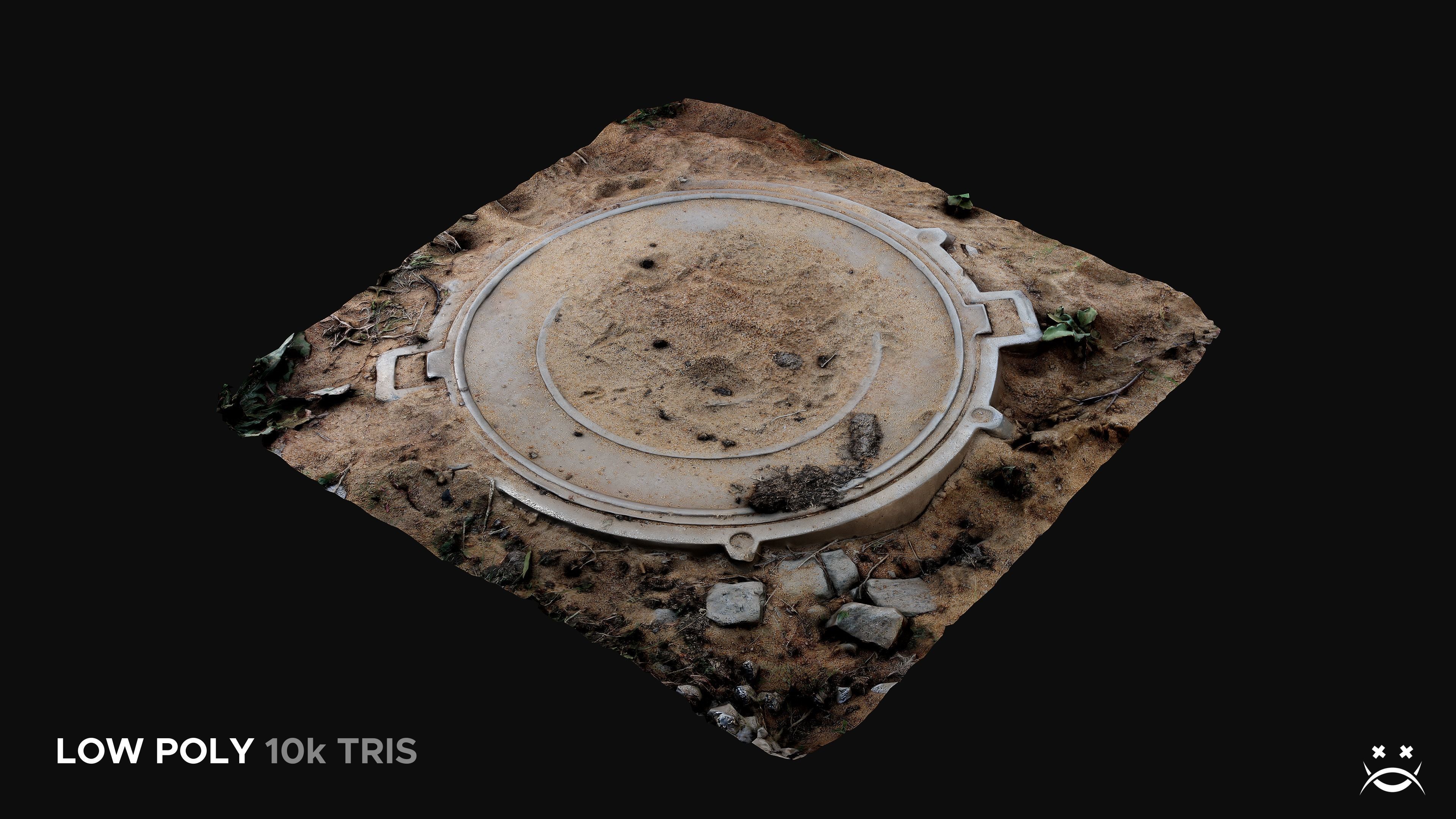 Sanded sewer hatch Low-poly 3D model_2