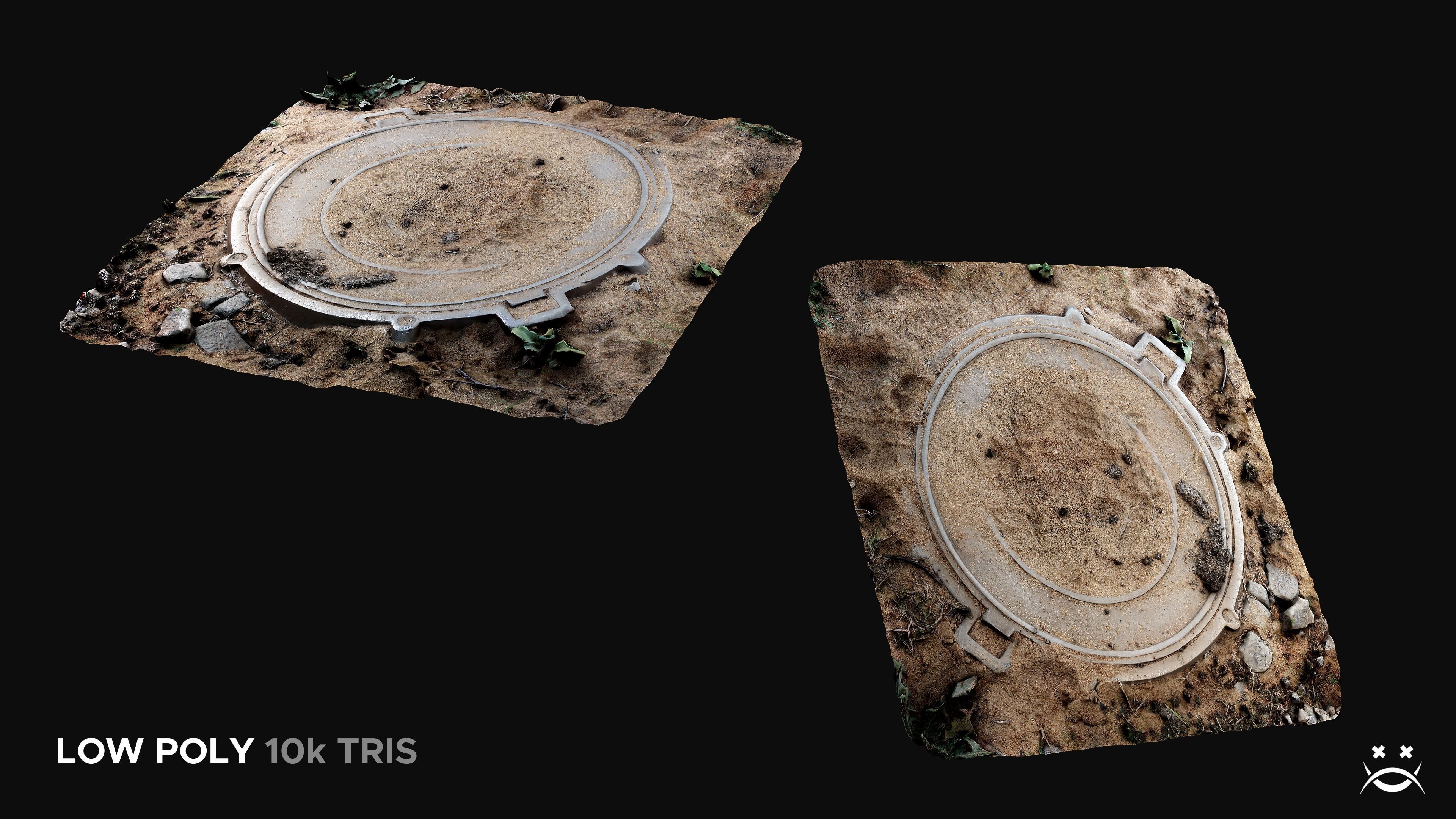 Sanded sewer hatch Low-poly 3D model_3