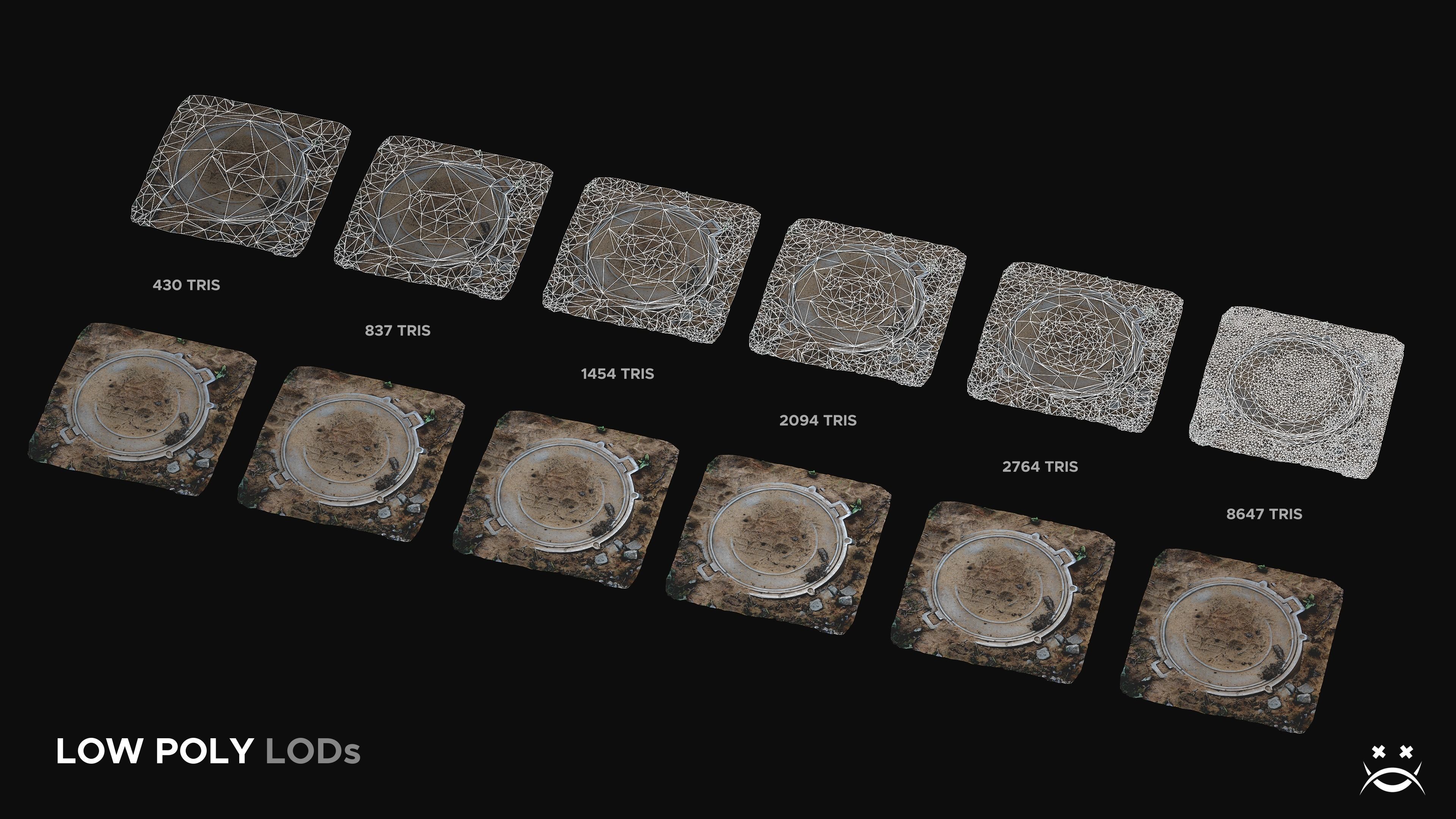 Sanded sewer hatch Low-poly 3D model_5