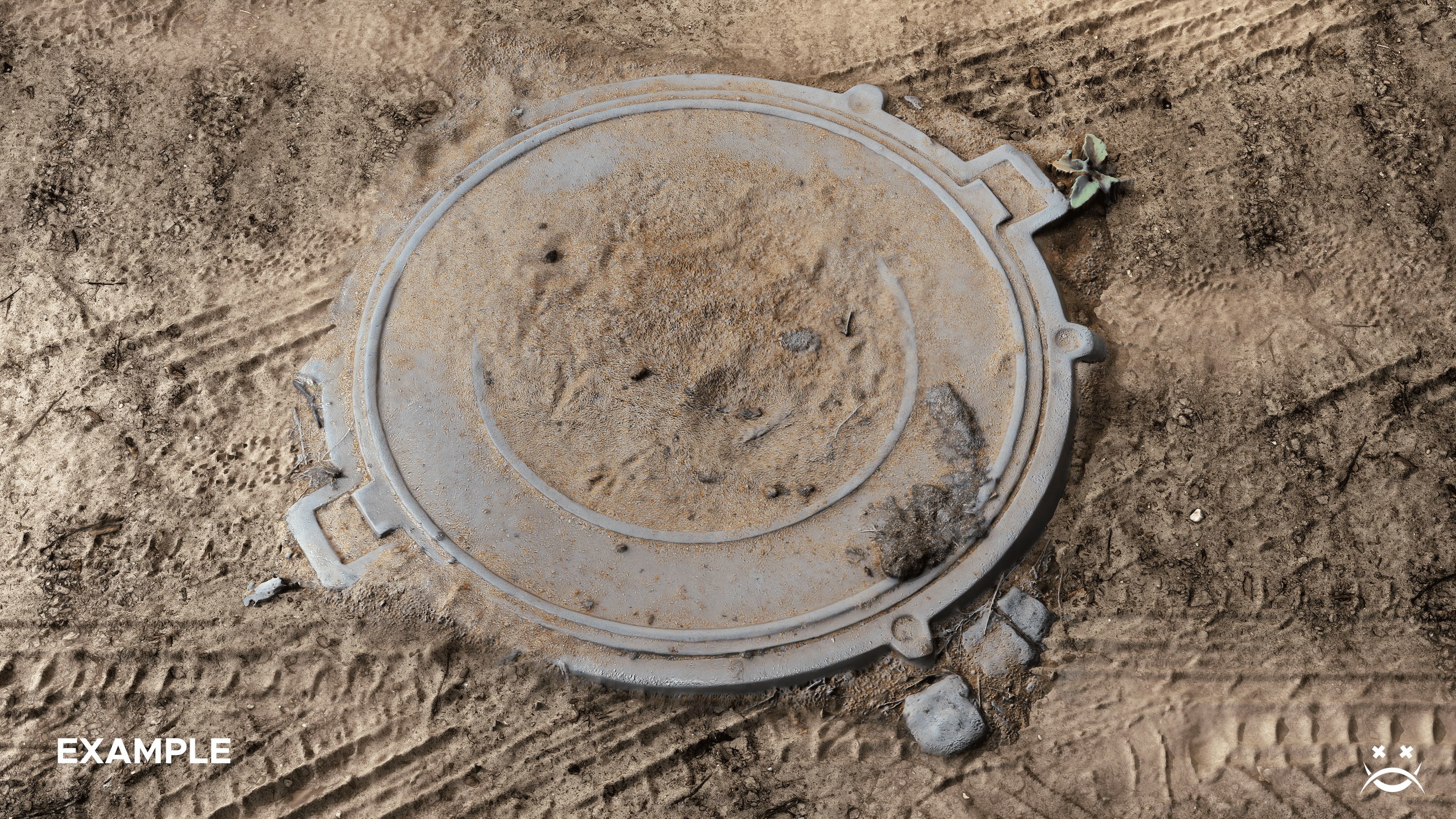 Sanded sewer hatch Low-poly 3D model_9