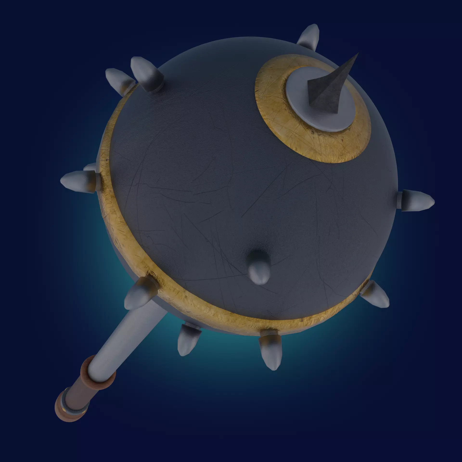 Medieval Realistic Black Metal Mace Melee Weapon PBR  Free 3D model_0