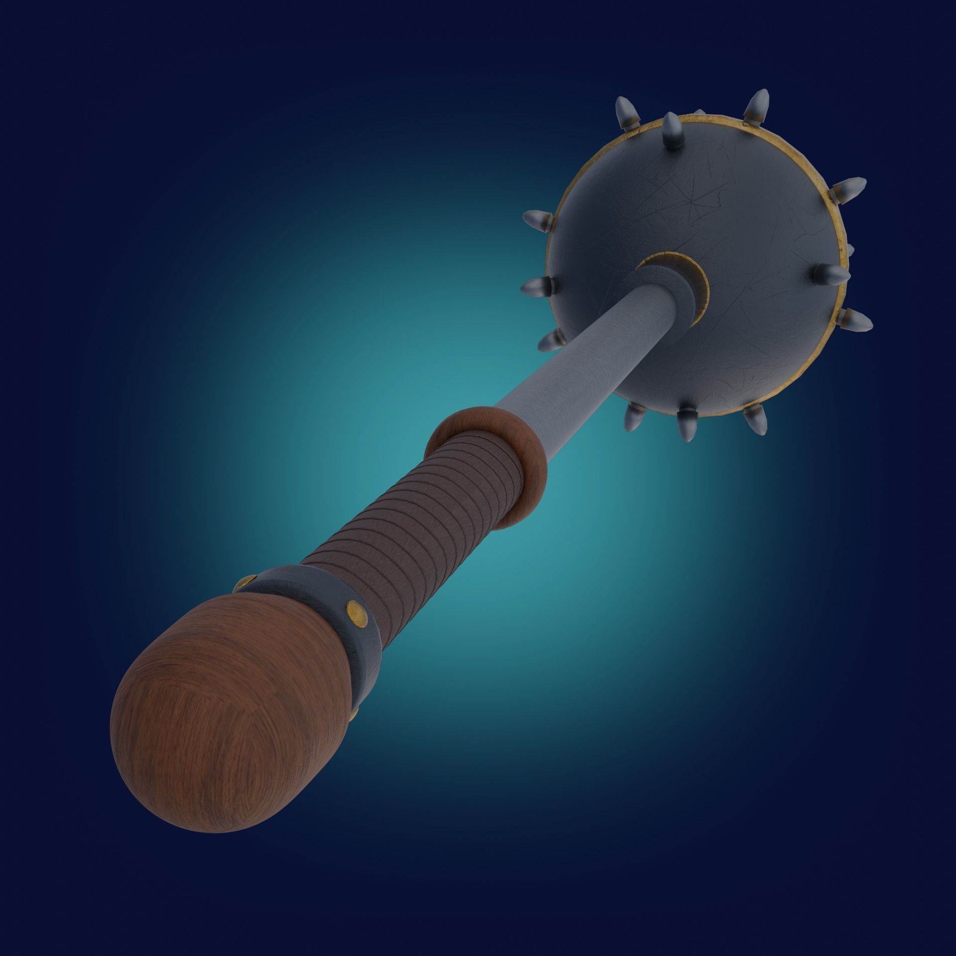 Medieval Realistic Black Metal Mace Melee Weapon PBR  Free 3D model_1