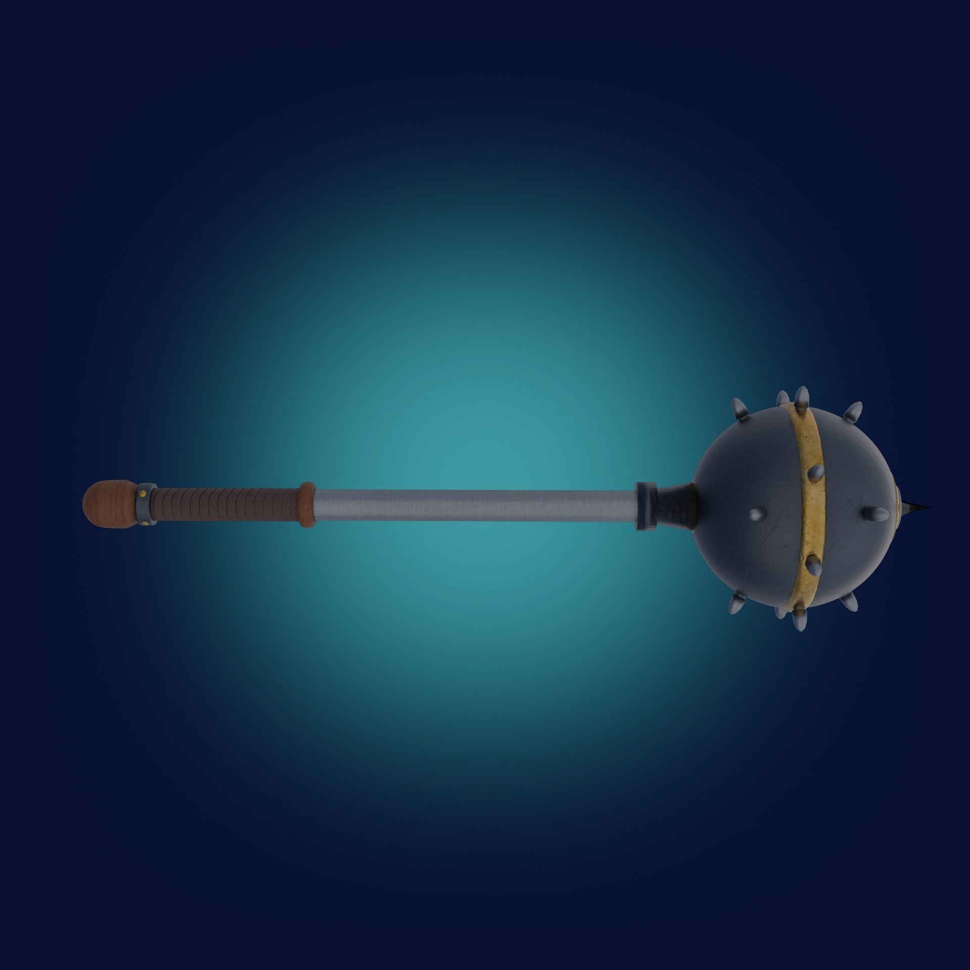 Medieval Realistic Black Metal Mace Melee Weapon PBR  Free 3D model_4