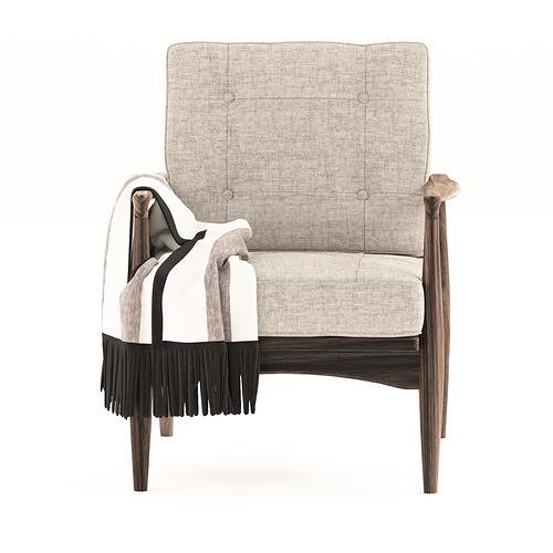 Modern armchair with blanket 3D model 4
