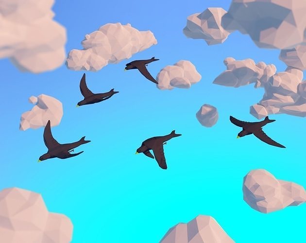 Lowpoly bird flying in air Low-poly 3D model