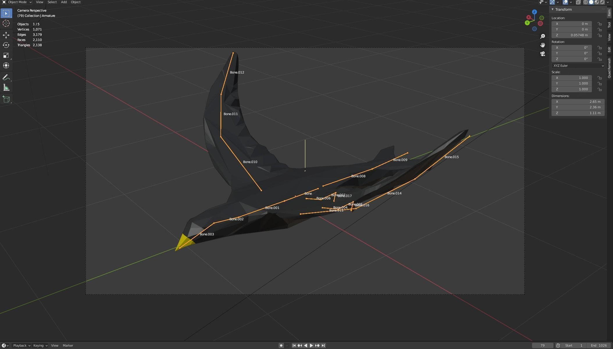 Lowpoly bird flying in air Low-poly 3D model_10