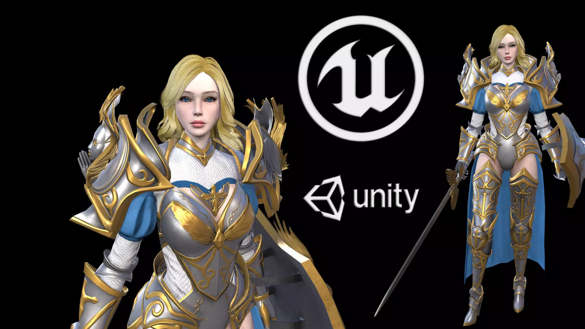 Gabriel golden and sword Low-poly 3D model_0