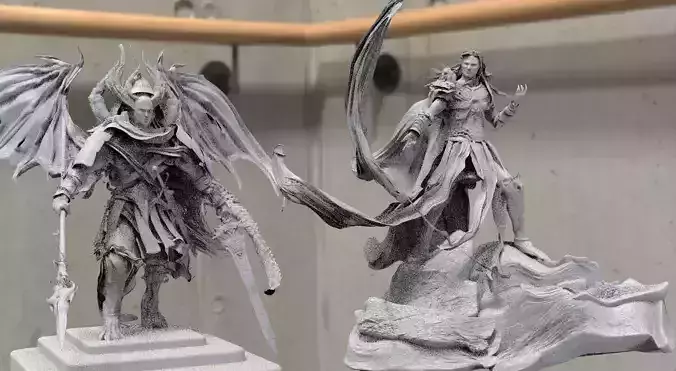 Angel statues 2 fallen angels together  3D model