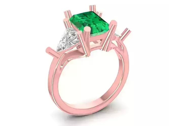 Emerald Cut Three Stone Ring for Women 1151