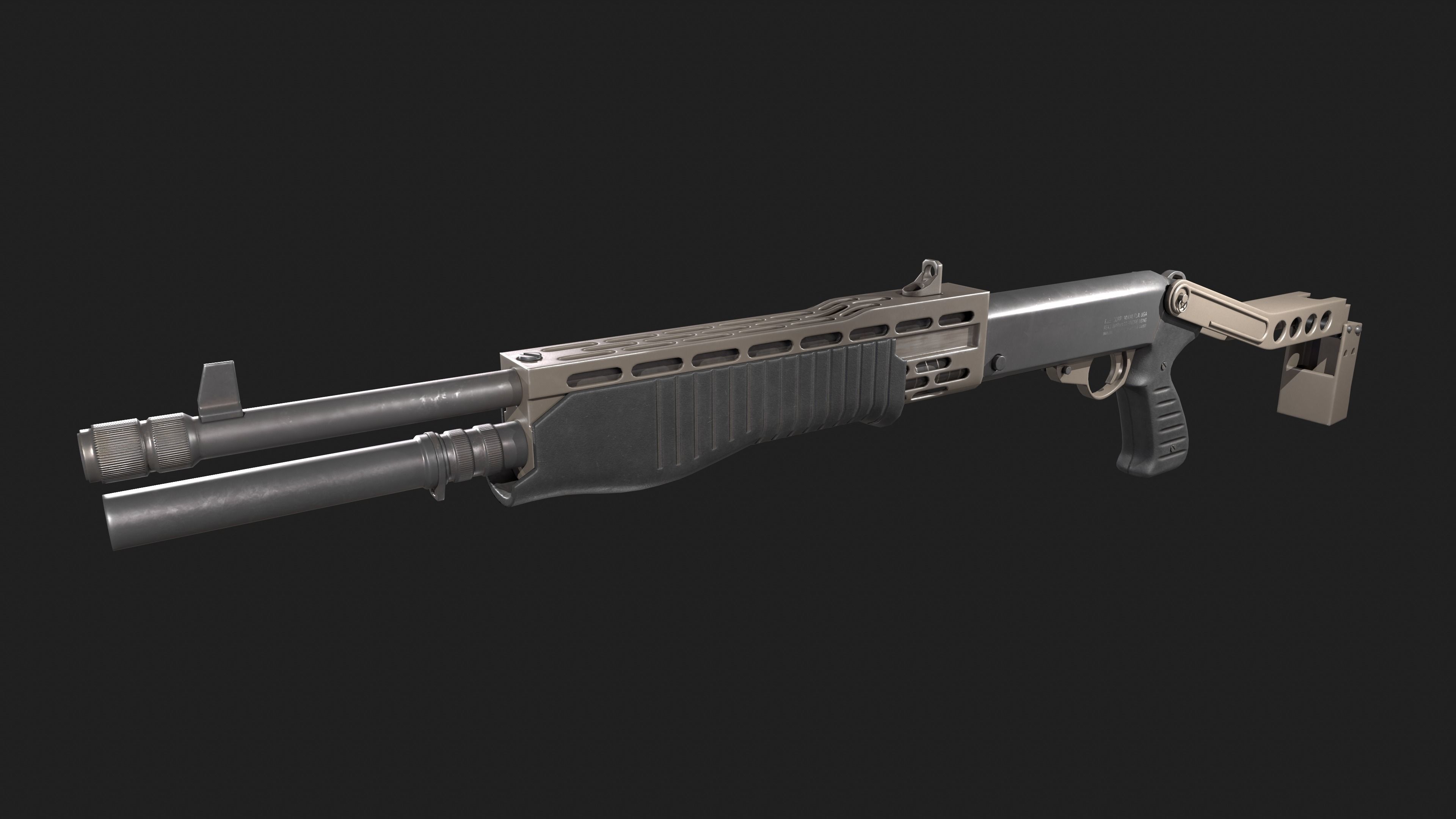Spas-12 shotgun Low-poly 3D model_7