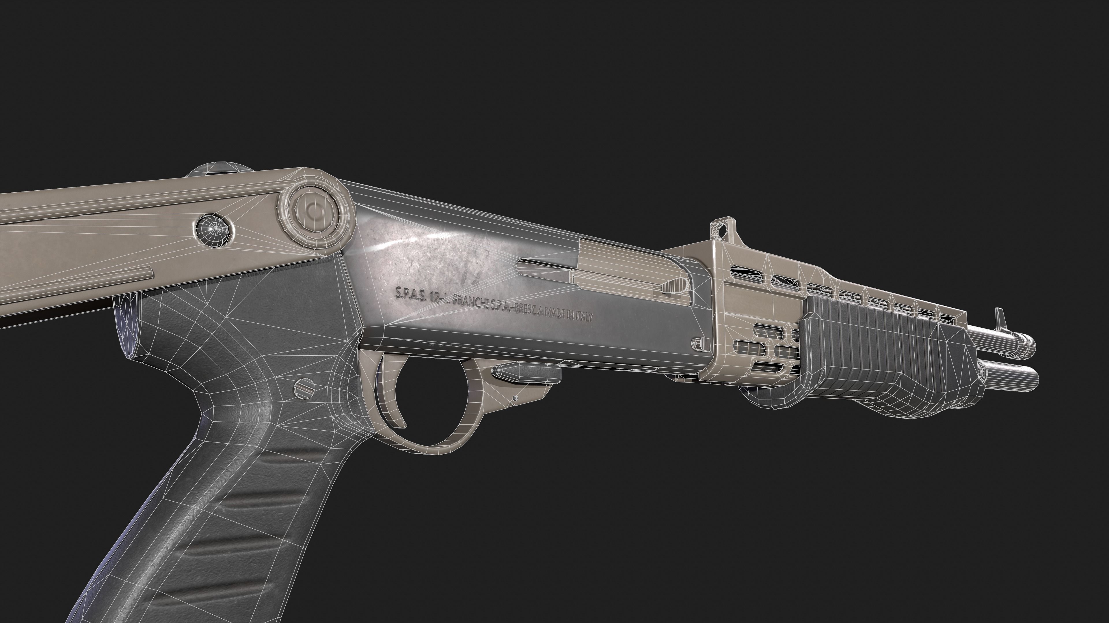 Spas-12 shotgun Low-poly 3D model_10