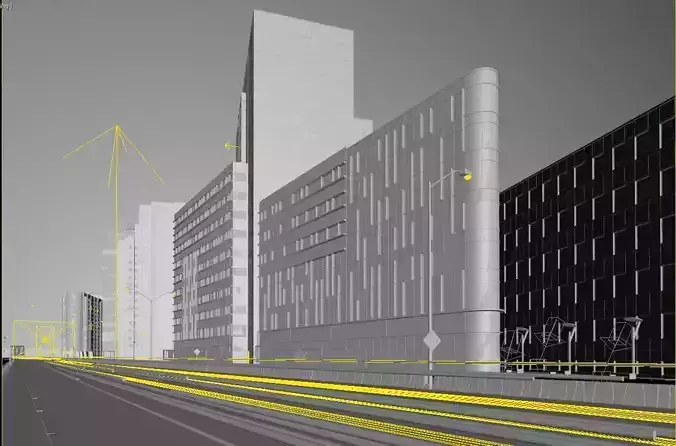 3d buildings city with tall and lines