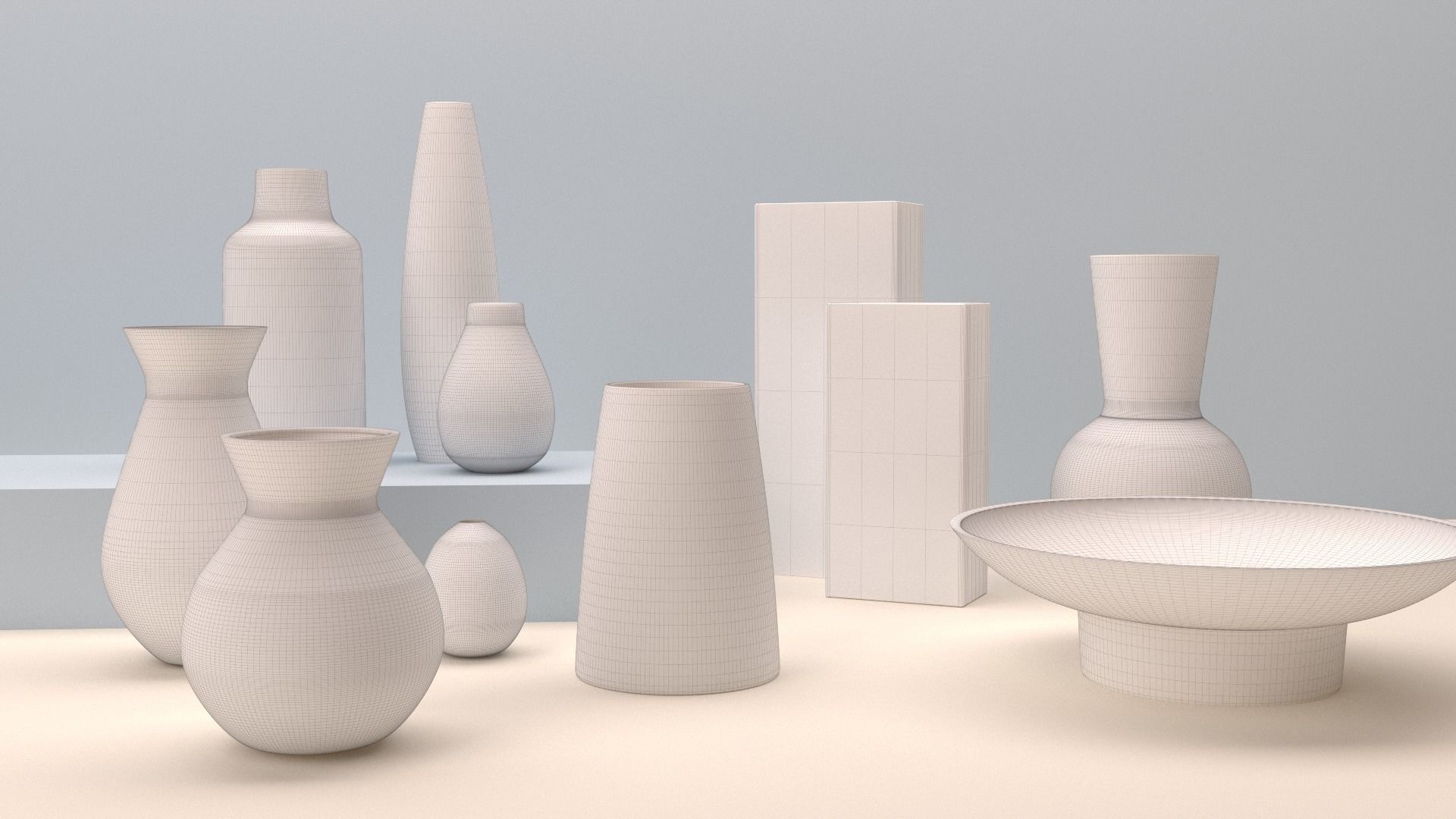 Set of 11 minimalistic vases 3D model_1
