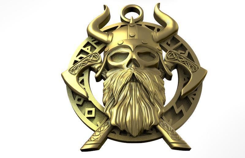 Viking skull pendant 3D print model_3