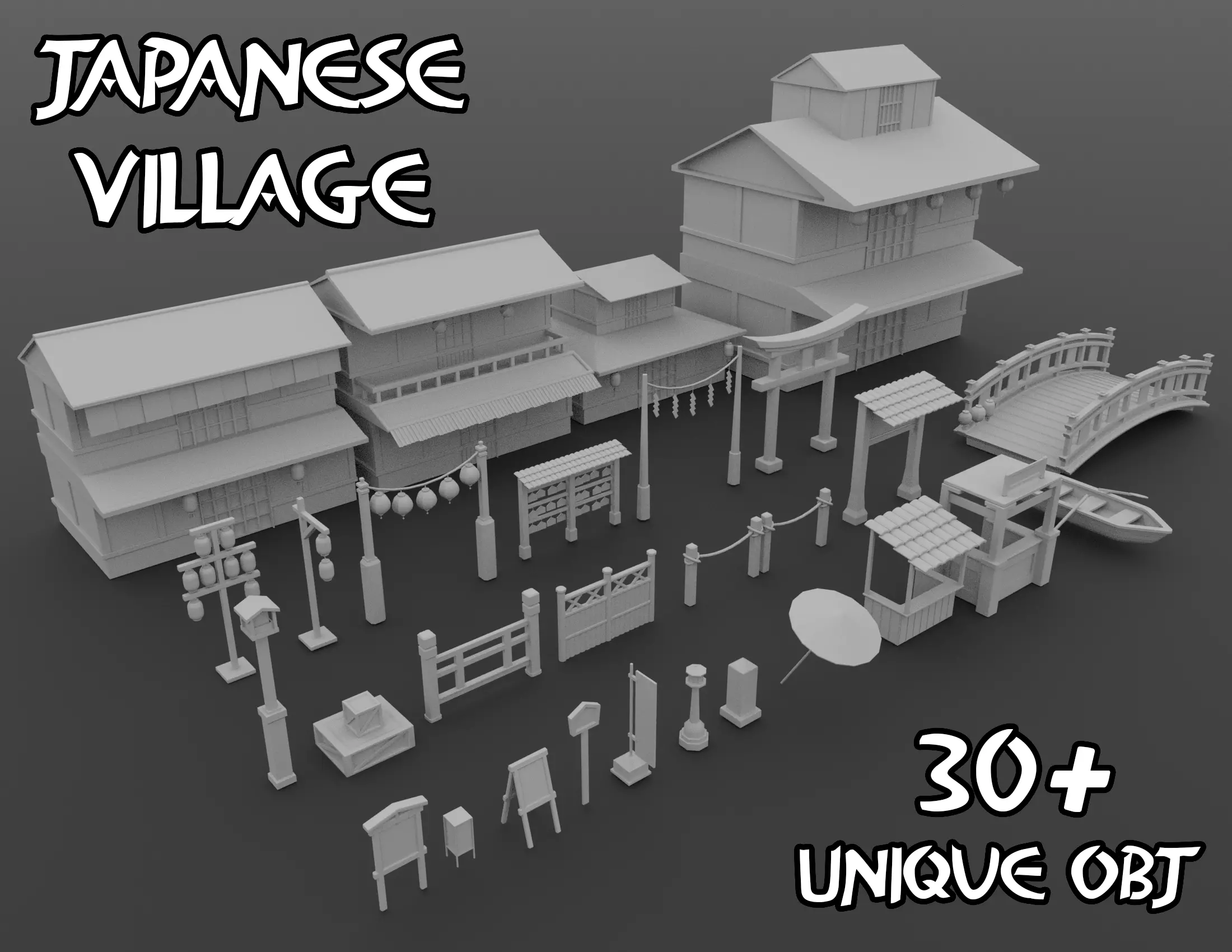 Japanese Village Low-poly 3D model_0