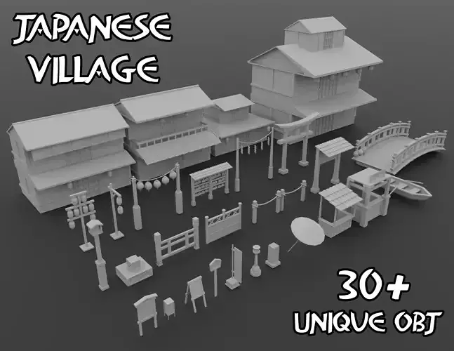 Japanese Village Low-poly 3D model