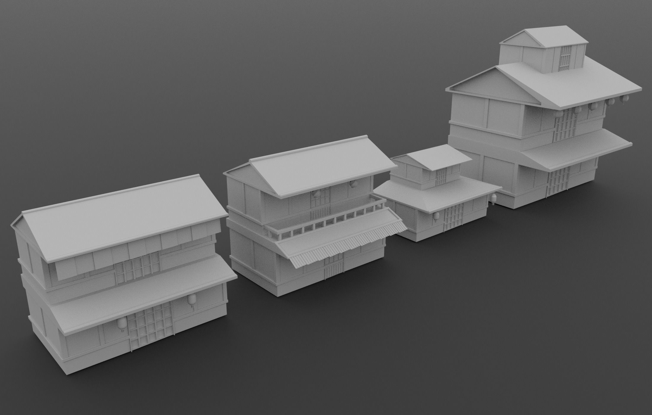 Japanese Village Low-poly 3D model_2