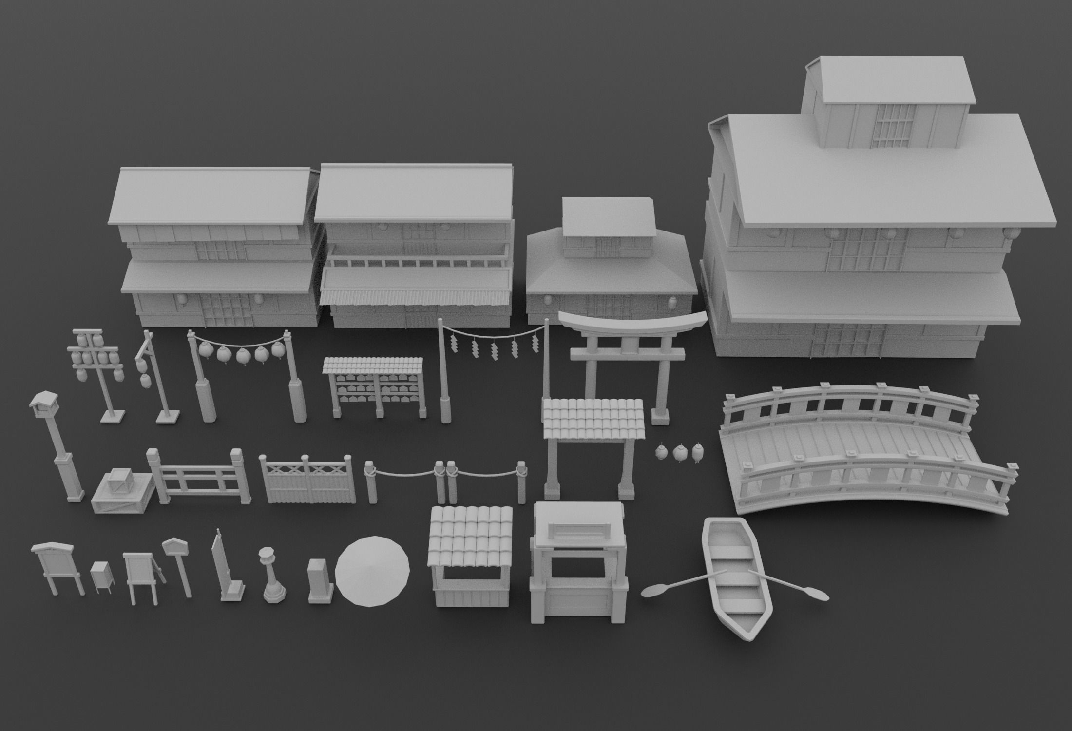 Japanese Village Low-poly 3D model_1