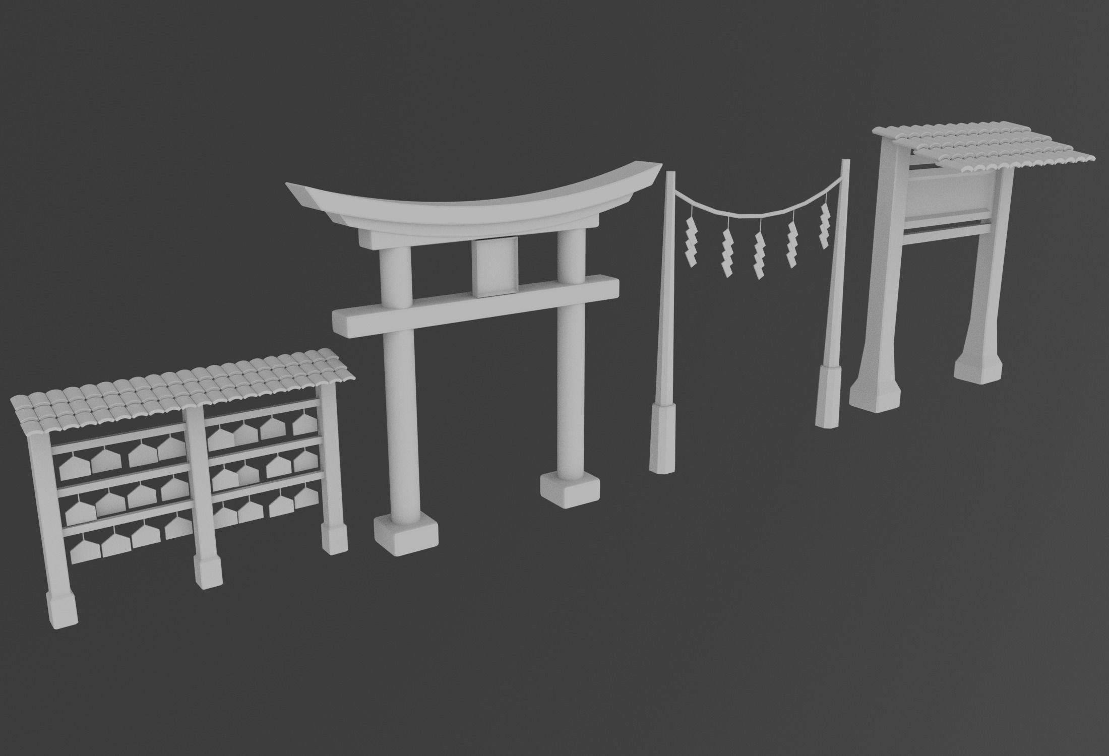 Japanese Village Low-poly 3D model_3