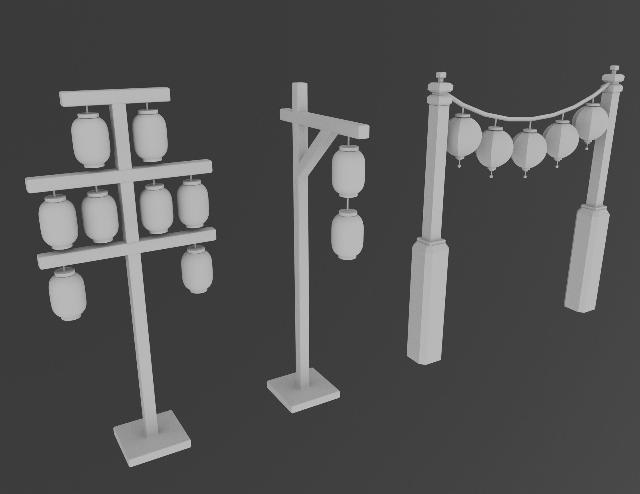 Japanese Village Low-poly 3D model_4