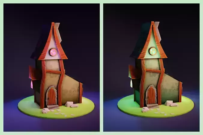 Two color variations low poly house