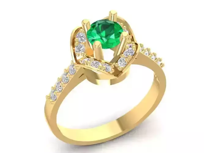 Round Cut Emerald Halo Engagement Ring for Women 3D Model 1152