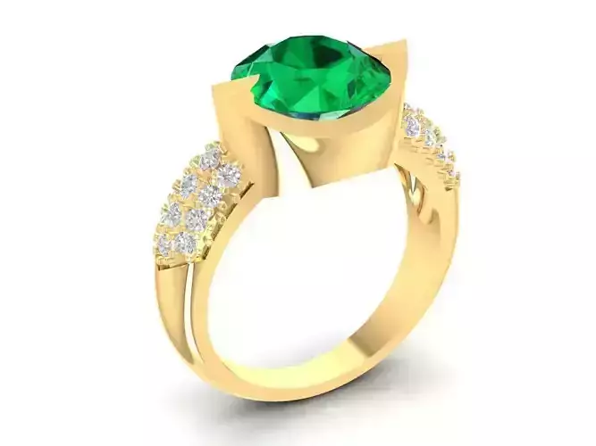 Elegant Womens Oval Emerald Diamond Engagement Ring 3D Mod 1153